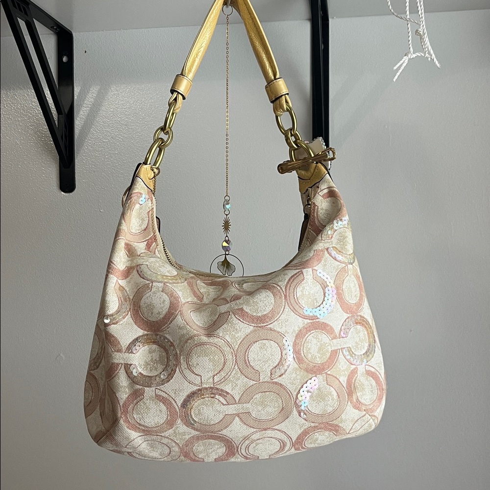 Coach Kristen Pink and Cream Sequin Shoulder Bag - Picture 2 of 15